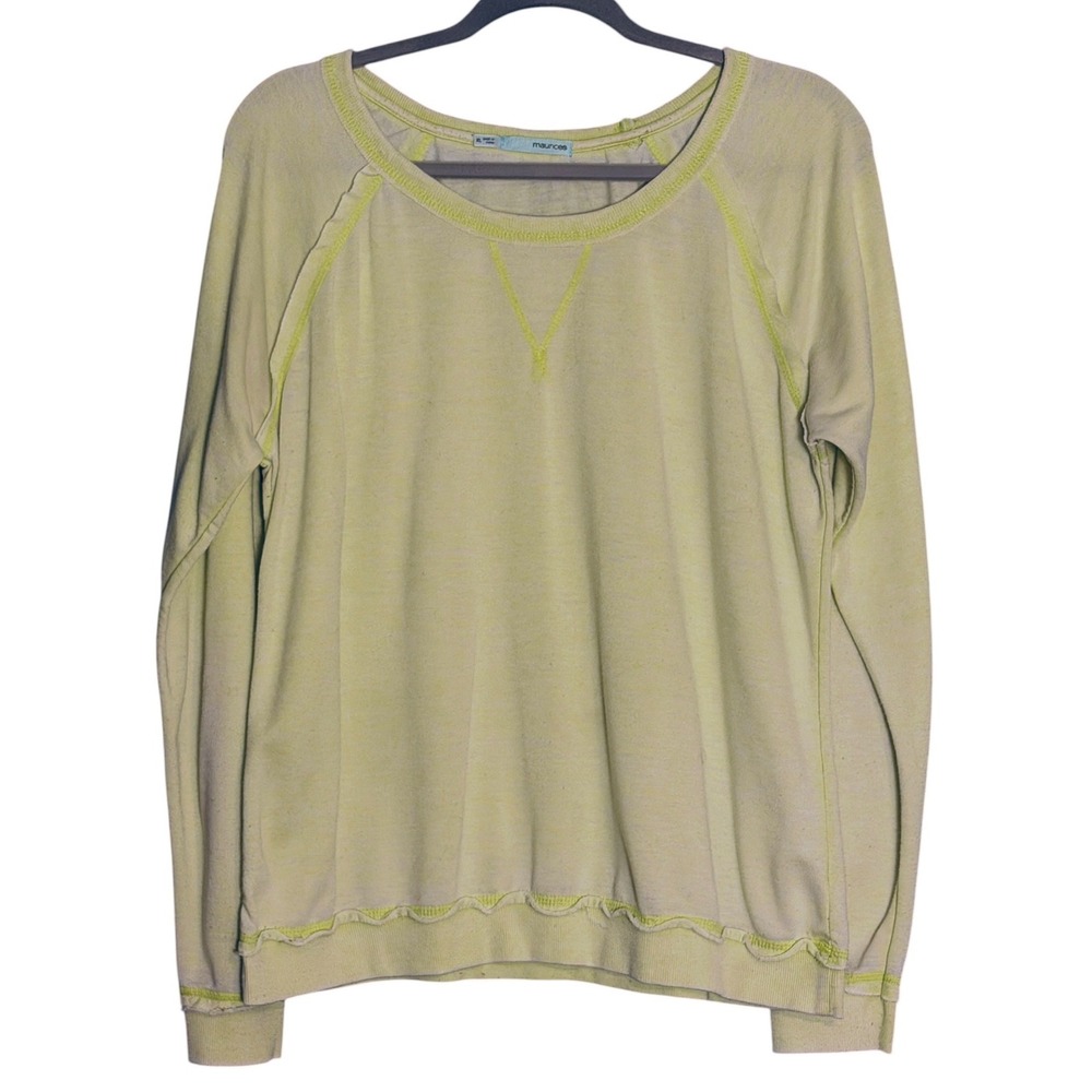 Maurices XL Lime Green Sweatshirt Exposed Seam Raglan Sleeve Relaxed Pullover